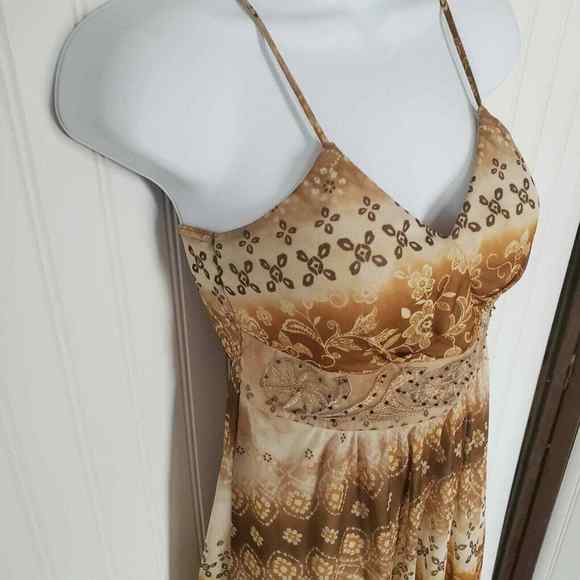 Vintage Brown Formal Boho Prom Dress 90s ombre chiffon hippie junior's t… - Picture 6 of 6